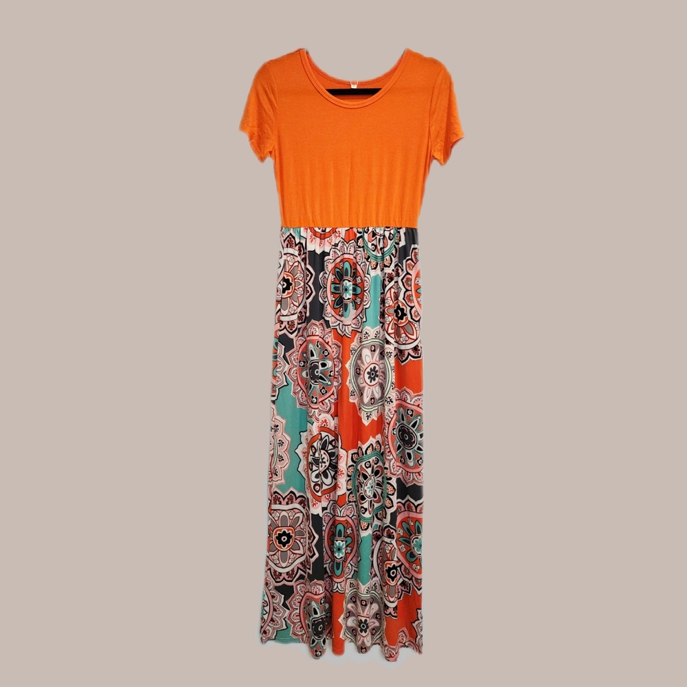Orange Patterned Maxi Dress